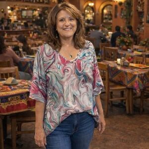 JODIFL Red and Blue Oversized 3/4 Sleeve Blouse